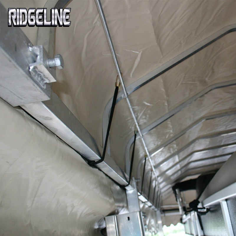 Ridgeline boat or pontoon lift canopy cover is vented with bungee cord system